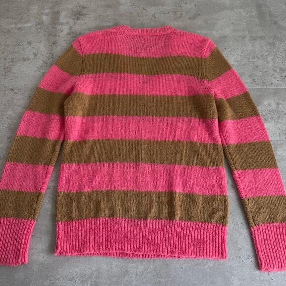 J.crew striped pink and tan mohair wool vneck sweater button detail - Picture 3 of 7